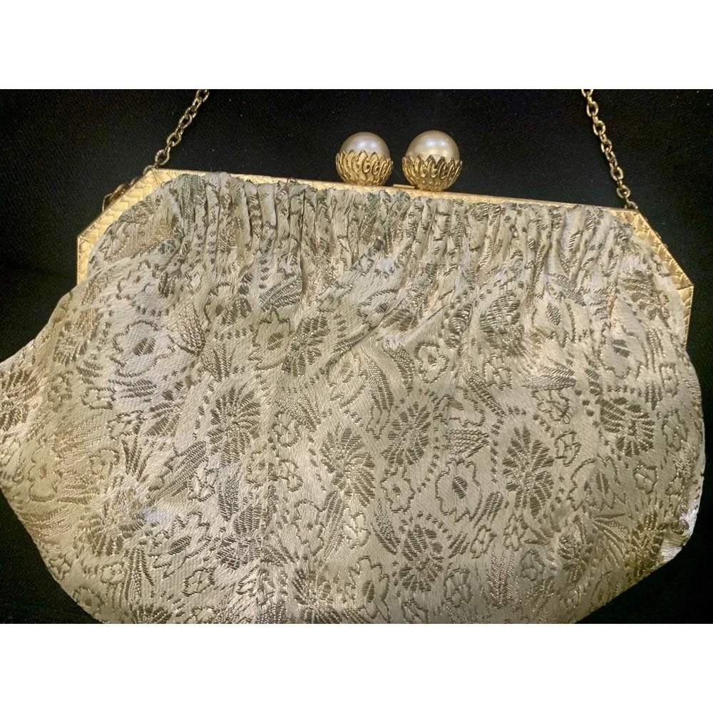 Vintage Brocade Evening Bag Made In France For Salisburys With Vintage Mirror